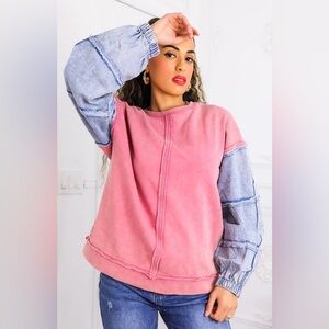 SurelyMine Fit Pink and Blue Colorblock Sweatshirt